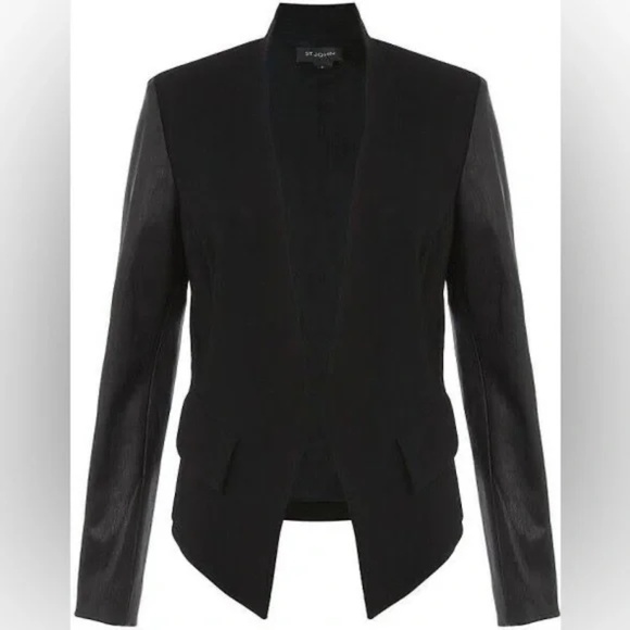 St. John Jackets & Blazers - St. John Caviar Black Lamb Leather Open Front Blazer Jacket